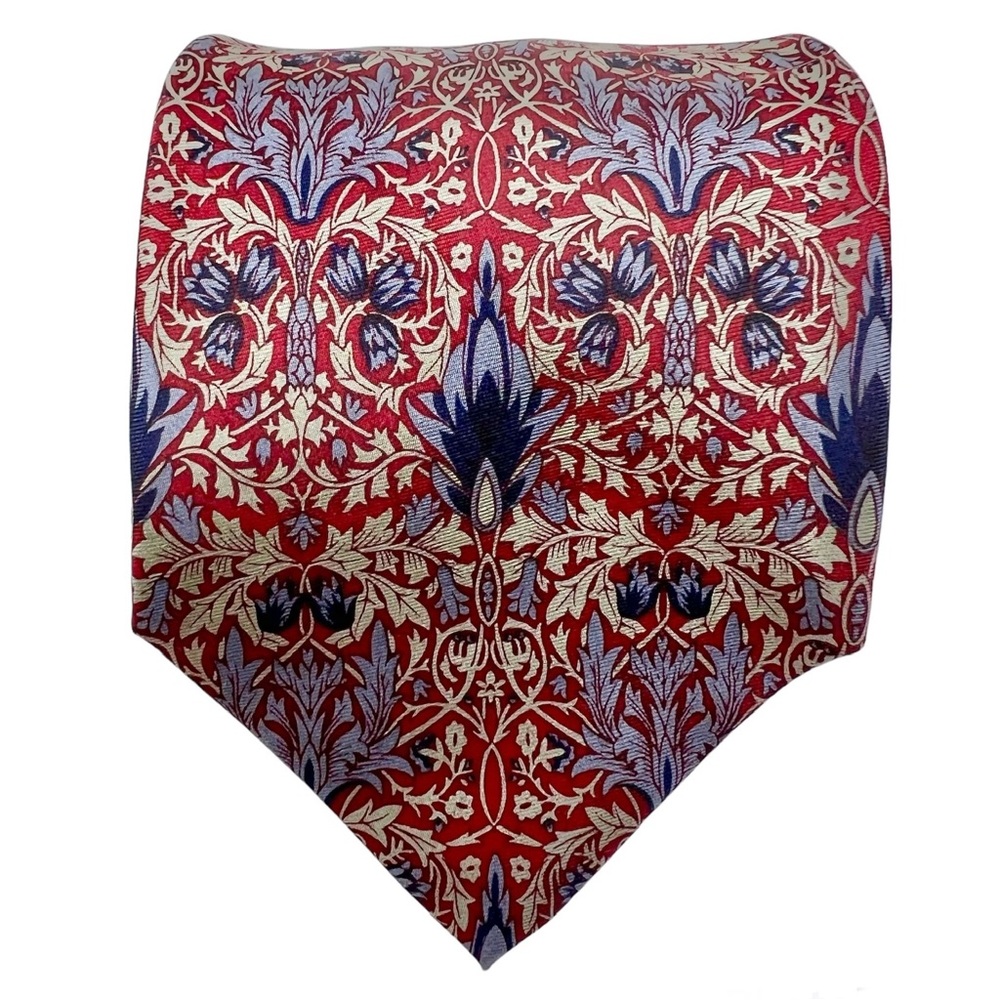 Museum Fine Arts Boston 100% Silk Tie Mens Classic Dark Red Vine Leaf Pattern